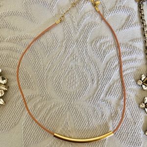 J Crew coral leather and gold necklace